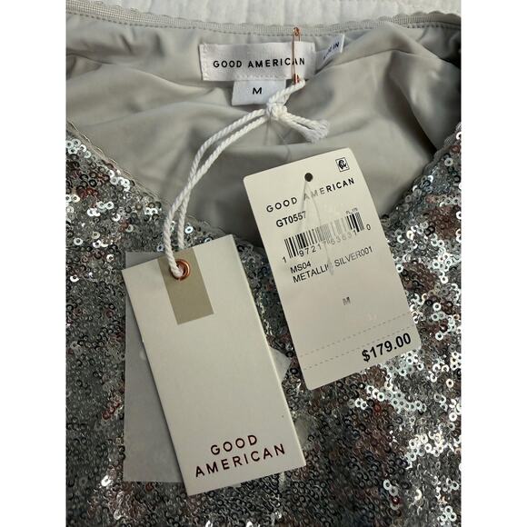 Good American Women's Medium Silver Cluster Sequin Cropped Cardigan Jacket - Picture 6 of 11